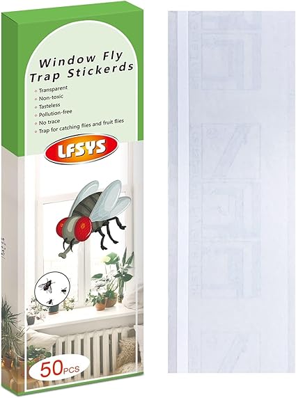 LFSYS 50 Pack Window Fly Trap, Fruit Fly Traps for Indoors, Fly Paper Sticky Strips, Fly Traps for Indoors Clear